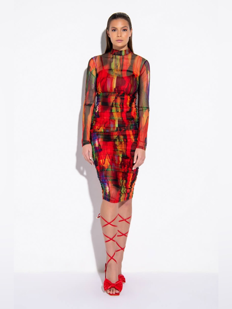 Akira Sexy Mesh Colorful Bodycon Sheer Size Large Night Club Dress Like New